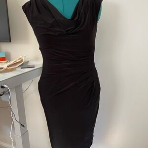 Ralph Lauren Black Cowl Neck Midi Sheath Dress